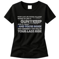 Now I Lay Me Down To Sleep Beside My Bed A Gun I Keep Womens T-Shirt
