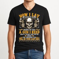 Now I Lay Me Down To Sleep Gun Skull V-Neck T-Shirt