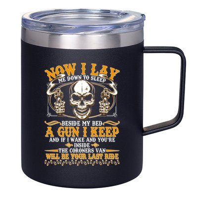 Now I Lay Me Down To Sleep Gun Skull 12oz Stainless Steel Coffee Mug