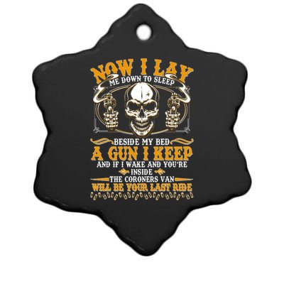 Now I Lay Me Down To Sleep Gun Skull Ceramic Star Ornament