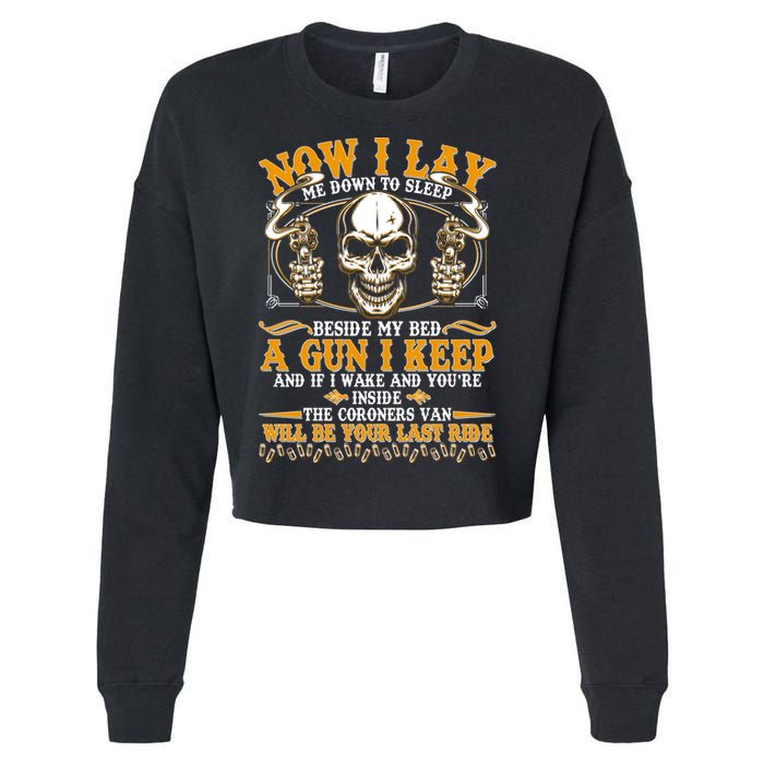Now I Lay Me Down To Sleep Gun Skull Cropped Pullover Crew