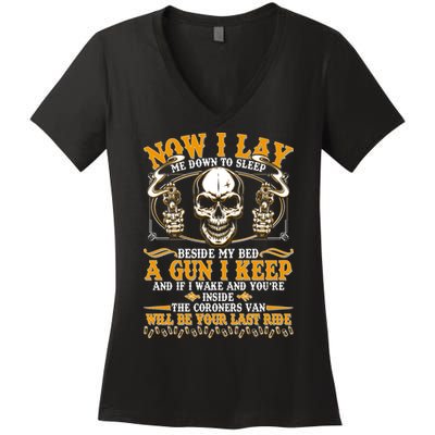 Now I Lay Me Down To Sleep Gun Skull Women's V-Neck T-Shirt