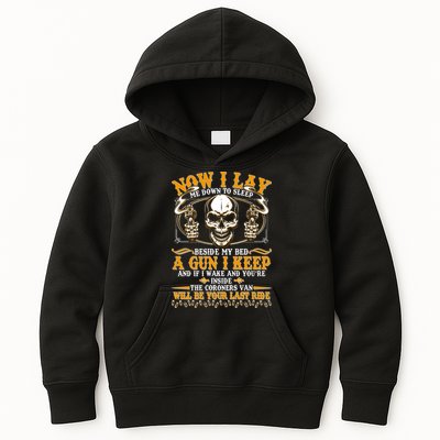 Now I Lay Me Down To Sleep Gun Skull Kids Hoodie