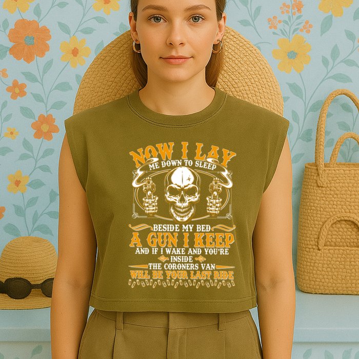 Now I Lay Me Down To Sleep Gun Skull Garment-Dyed Women's Muscle Tee