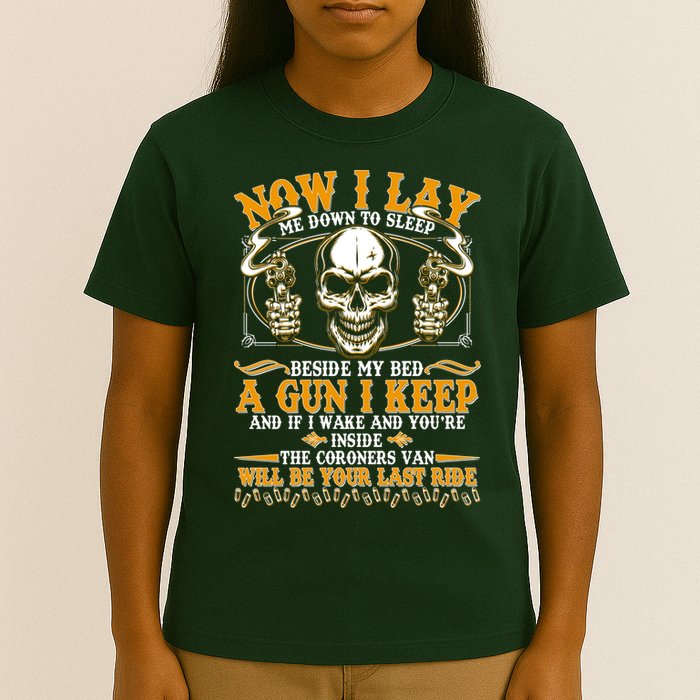 Now I Lay Me Down To Sleep Gun Skull T-Shirt