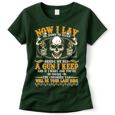 Now I Lay Me Down To Sleep Gun Skull Womens T-Shirt