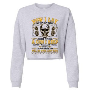 Now I Lay Me Down To Sleep Gun Skull Cropped Pullover Crew