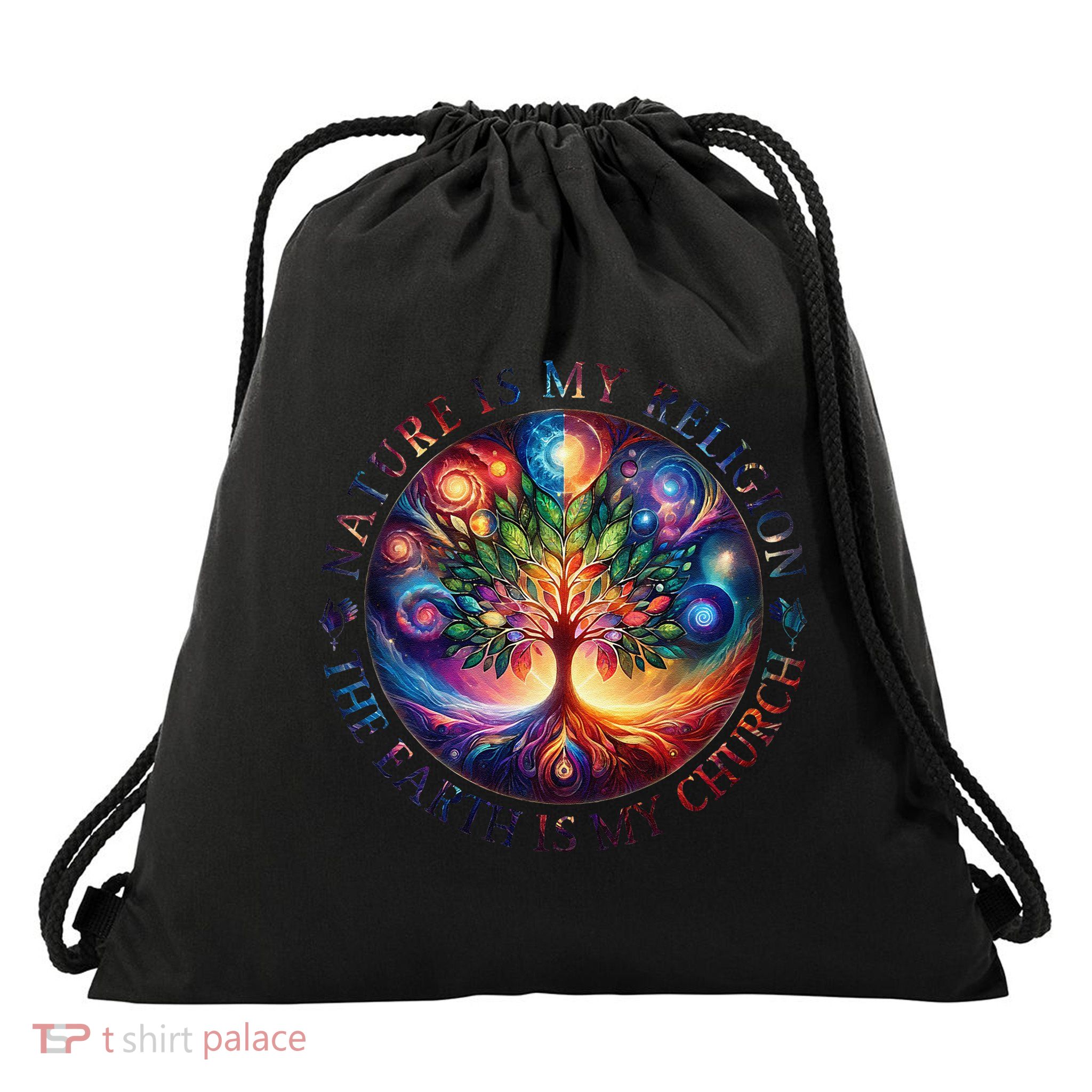 Nature Is My Religion The Earth Is My Church Mandala Tree Drawstring Bag