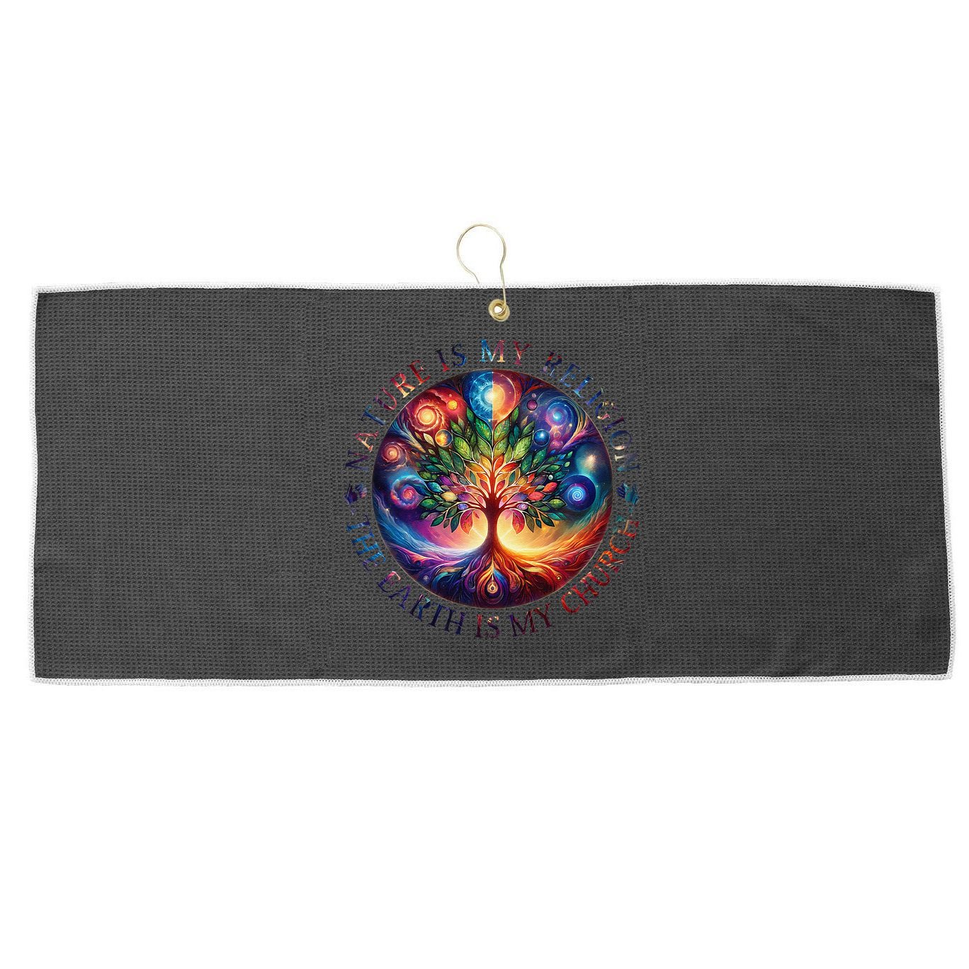 Nature Is My Religion The Earth Is My Church Mandala Tree Large Microfiber Waffle Golf Towel