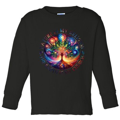 Nature Is My Religion The Earth Is My Church Mandala Tree Toddler Long Sleeve Shirt