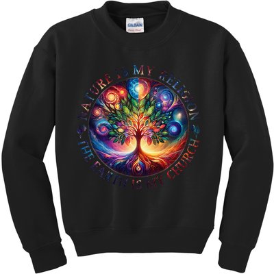 Nature Is My Religion The Earth Is My Church Mandala Tree Kids Sweatshirt