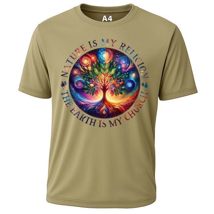 Nature Is My Religion The Earth Is My Church Mandala Tree Cooling Performance Crew T-Shirt