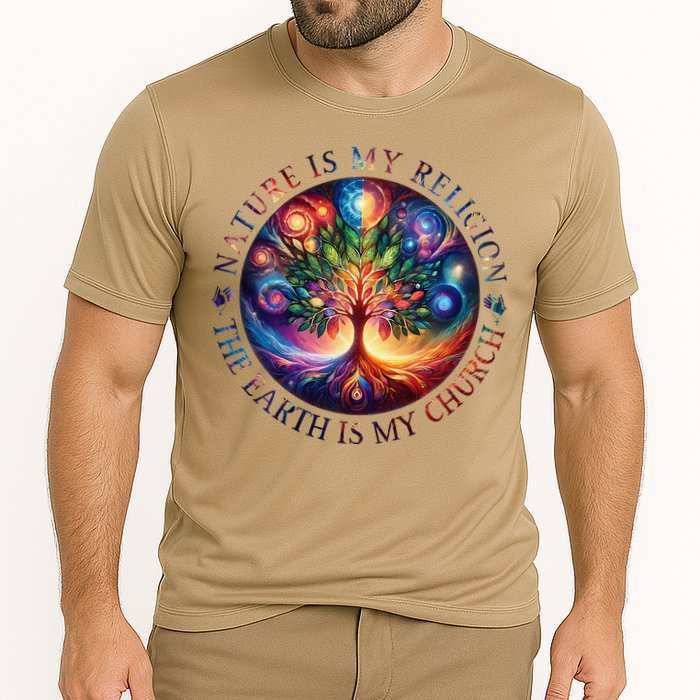 Nature Is My Religion The Earth Is My Church Mandala Tree Cooling Performance Crew T-Shirt