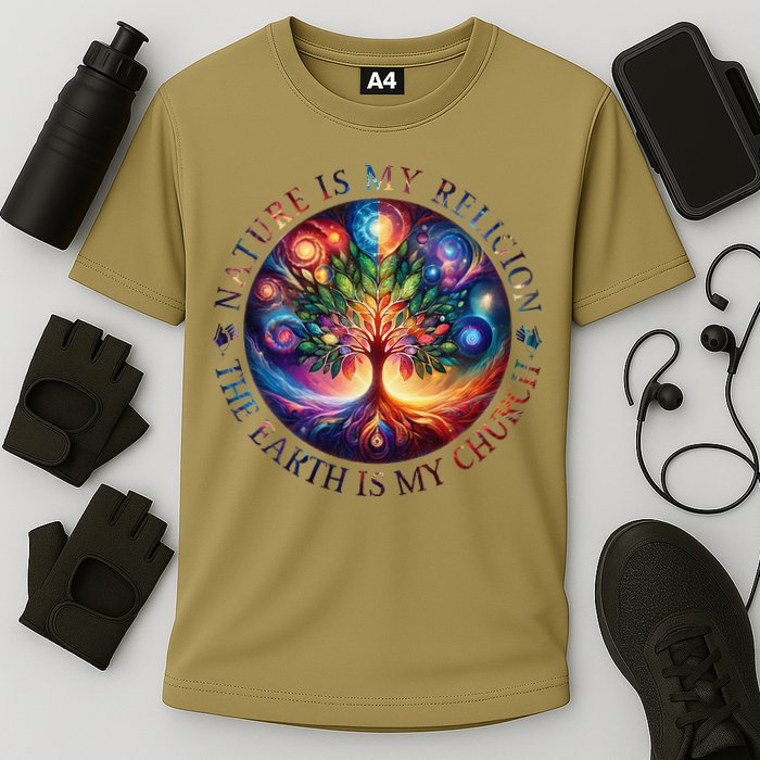 Nature Is My Religion The Earth Is My Church Mandala Tree Cooling Performance Crew T-Shirt