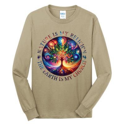 Nature Is My Religion The Earth Is My Church Mandala Tree Tall Long Sleeve T-Shirt