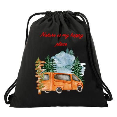 Nature Is My Happy Place Drawstring Bag