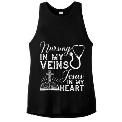 Nursing In My Veins Jesus In My Heart Nurse Gift Ladies PosiCharge Tri-Blend Wicking Tank