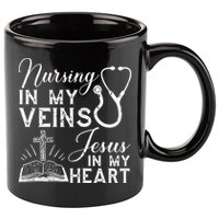 Nursing In My Veins Jesus In My Heart Nurse Gift 11oz C Handle Ceramic Mug