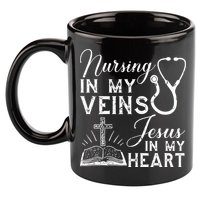 Nursing In My Veins Jesus In My Heart Nurse Gift 11oz C Handle Ceramic Mug