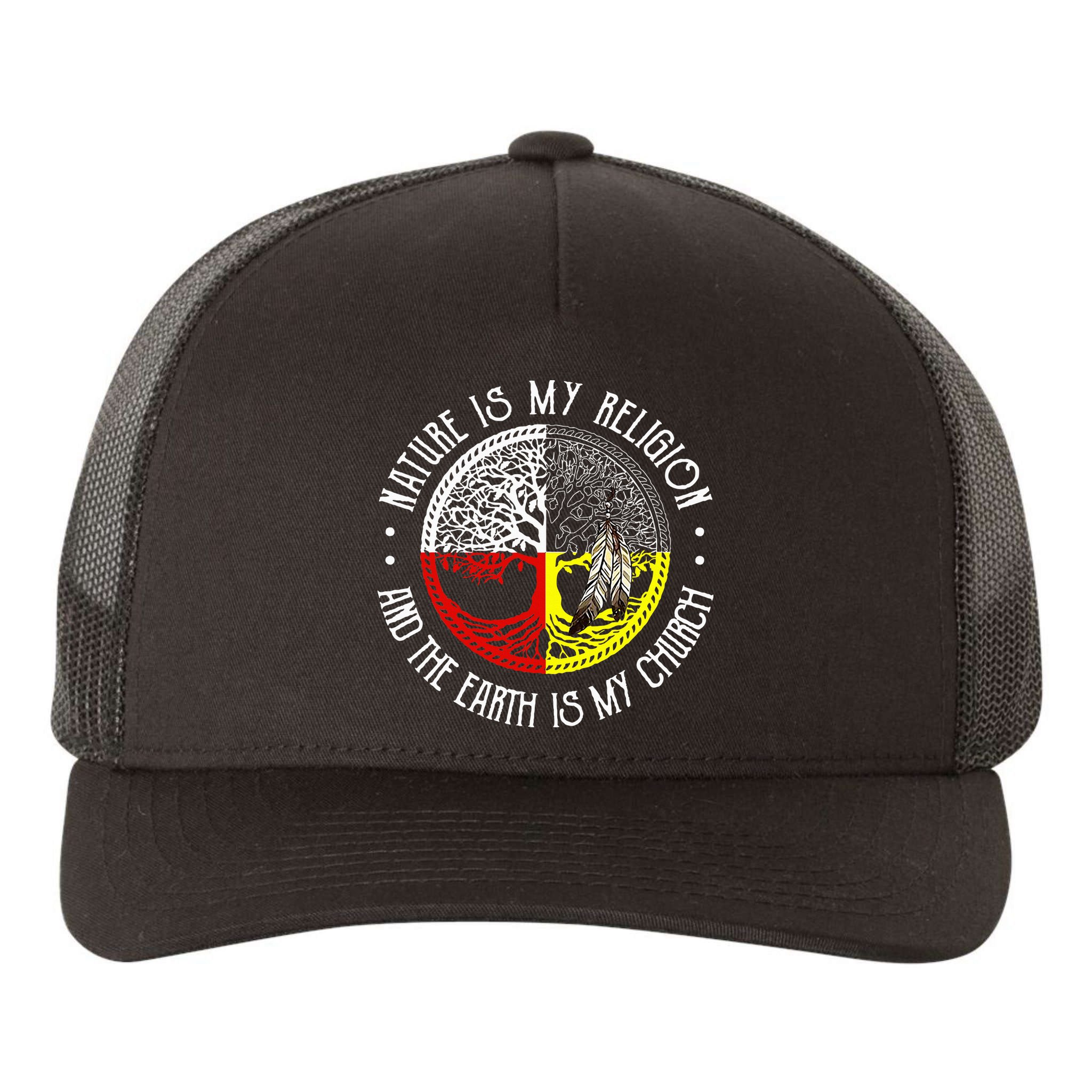 Nature is My Religion and The Earth is My Church Yupoong Adult 5-Panel Trucker Hat