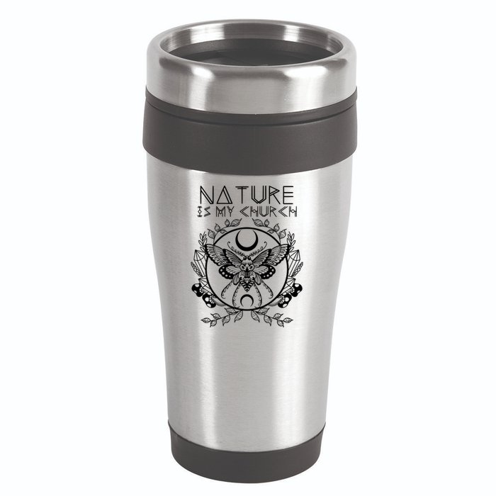 Nature Is My Church Moon Moth Witchcraft Wiccan Witch 16oz Travel Tumbler