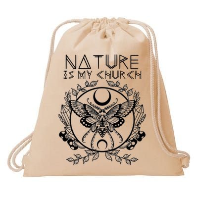 Nature Is My Church Moon Moth Witchcraft Wiccan Witch Drawstring Bag