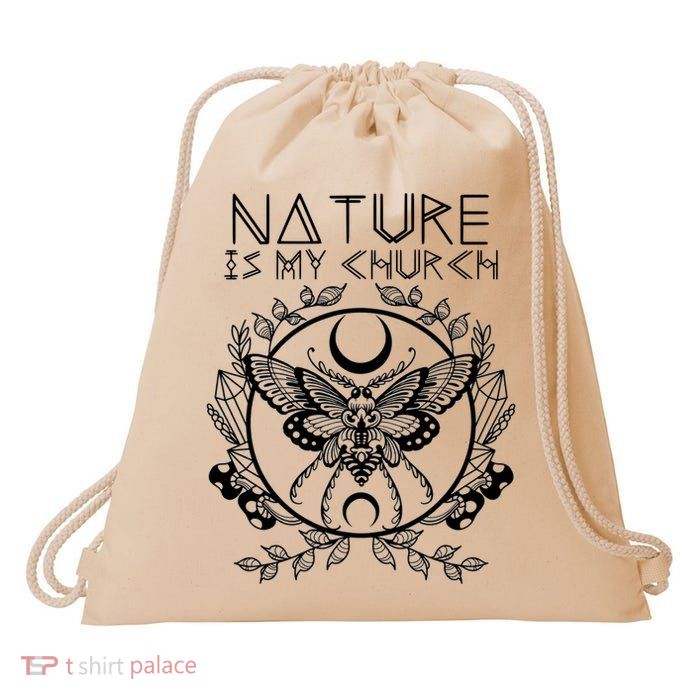 Nature Is My Church Moon Moth Witchcraft Wiccan Witch Drawstring Bag