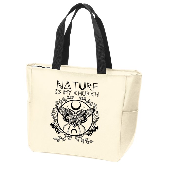 Nature Is My Church Moon Moth Witchcraft Wiccan Witch Zip Tote Bag