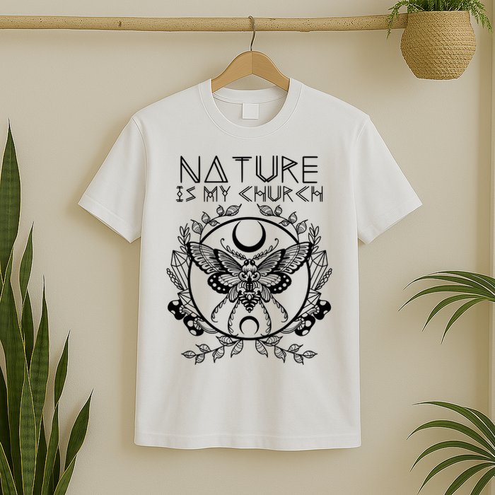Nature Is My Church Moon Moth Witchcraft Wiccan Witch T-Shirt