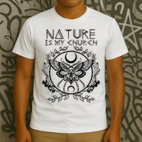 Nature Is My Church Moon Moth Witchcraft Wiccan Witch T-Shirt