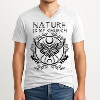 Nature Is My Church Moon Moth Witchcraft Wiccan Witch V-Neck T-Shirt