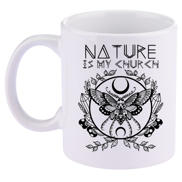 Nature Is My Church Moon Moth Witchcraft Wiccan Witch 11oz C Handle Ceramic Mug