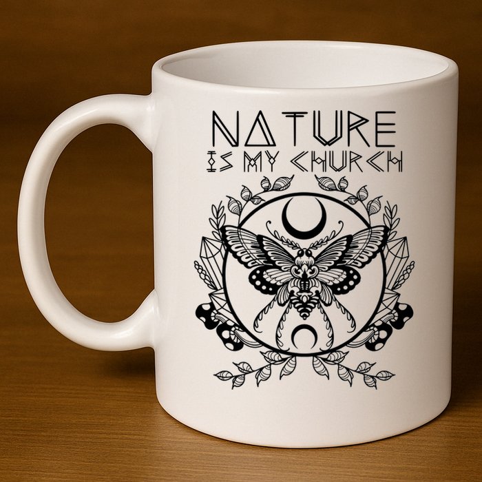 Nature Is My Church Moon Moth Witchcraft Wiccan Witch 11oz C Handle Ceramic Mug