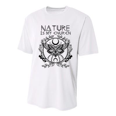 Nature Is My Church Moon Moth Witchcraft Wiccan Witch Youth Performance Sprint T-Shirt