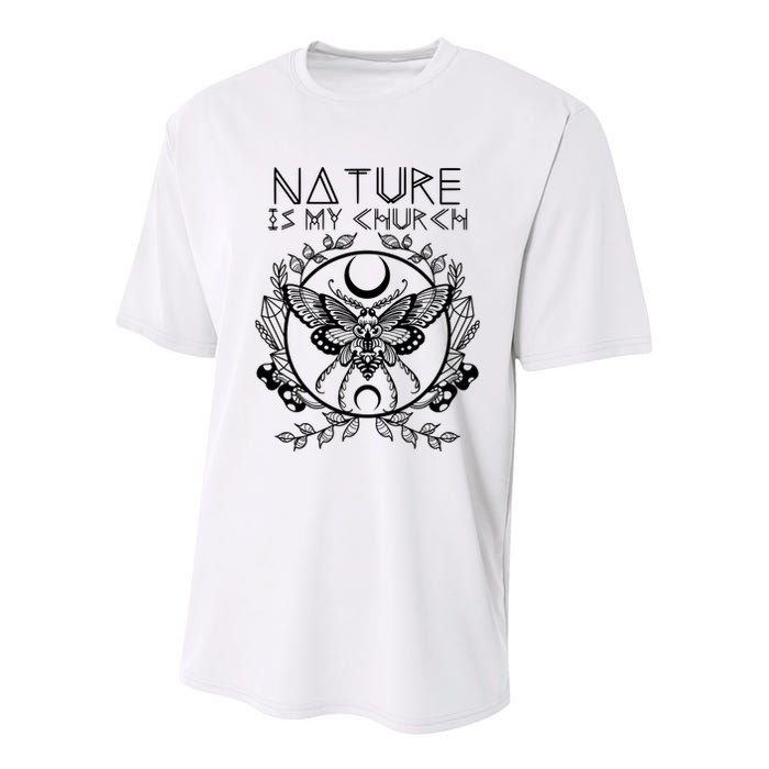 Nature Is My Church Moon Moth Witchcraft Wiccan Witch Youth Performance Sprint T-Shirt