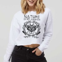Nature Is My Church Moon Moth Witchcraft Wiccan Witch Cropped Pullover Crew