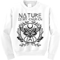 Nature Is My Church Moon Moth Witchcraft Wiccan Witch Kids Sweatshirt