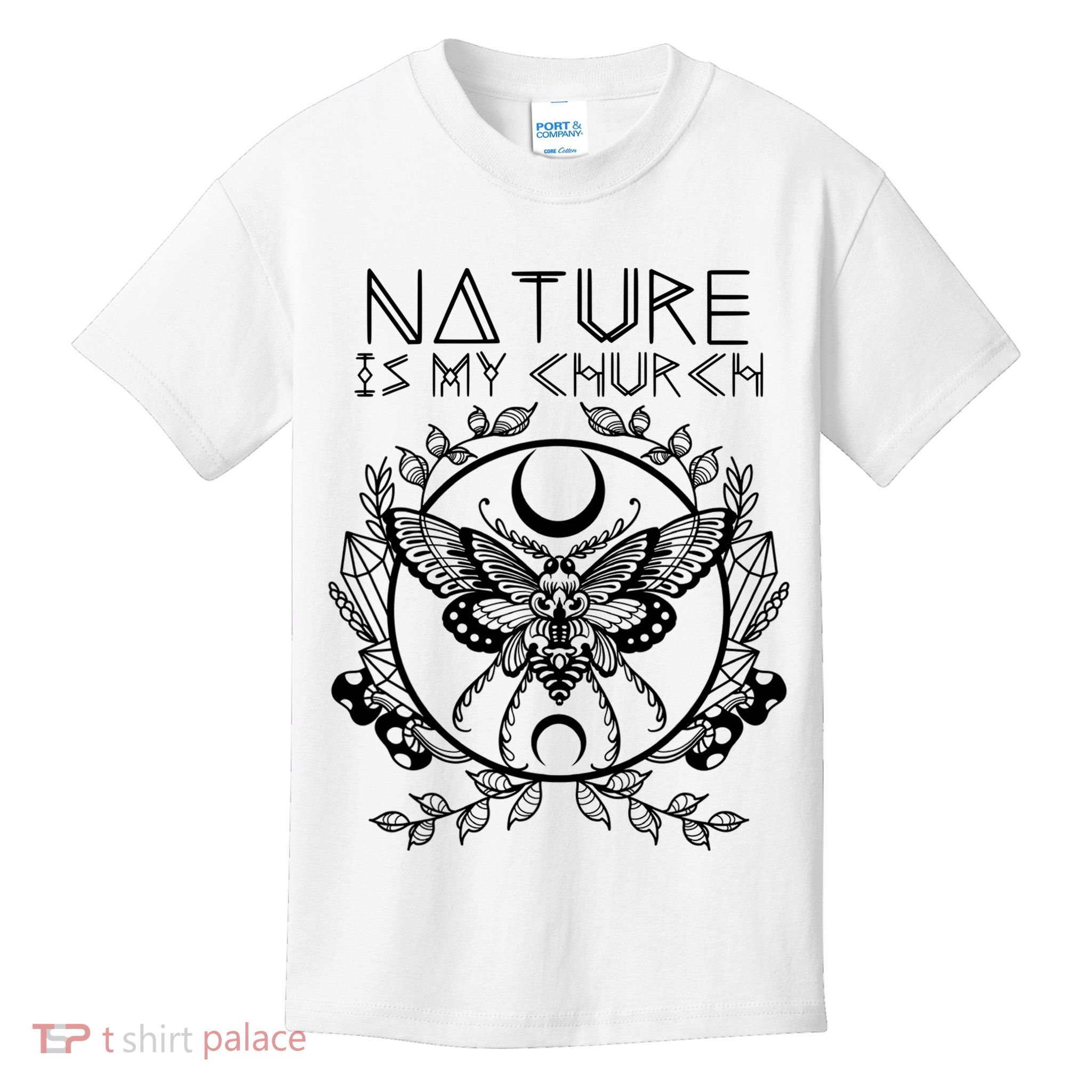 Nature Is My Church Moon Moth Witchcraft Wiccan Witch Kids T-Shirt