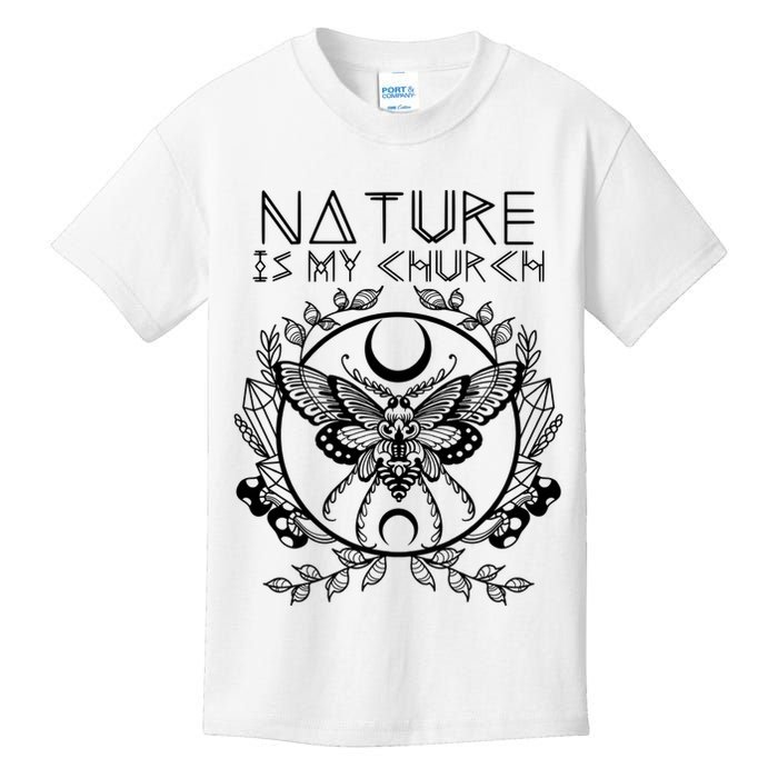 Nature Is My Church Moon Moth Witchcraft Wiccan Witch Kids T-Shirt