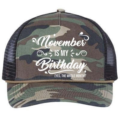 November Is My Birthday Yes The Whole Month Birthday Retro Rope Trucker Hat Cap