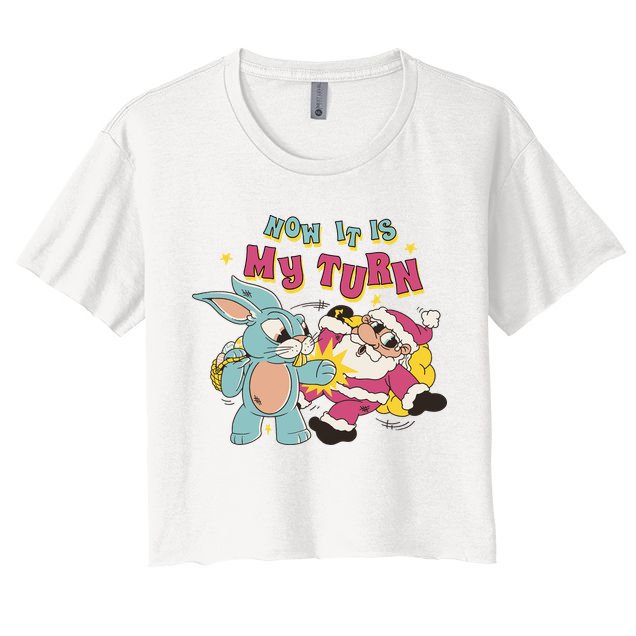 Now It's My Turn Funny Holiday Easter Bunny Santa Crop Top