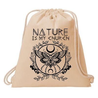 Nature Is My Church Moon Moth Witchcraft Wiccan Witch Drawstring Bag