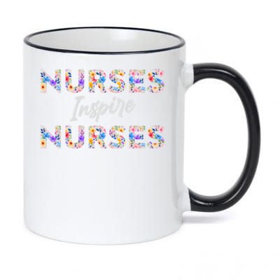 Nurses Inspire Nurses Funny Floral Nurse Quote Gift 11oz Black Color Changing Mug