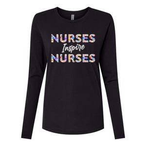 Nurses Inspire Nurses Funny Floral Nurse Quote Gift Womens Cotton Relaxed Long Sleeve T-Shirt