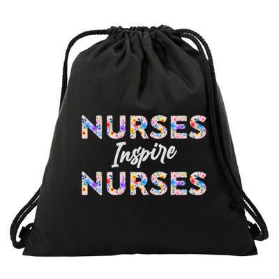 Nurses Inspire Nurses Funny Floral Nurse Quote Gift Drawstring Bag