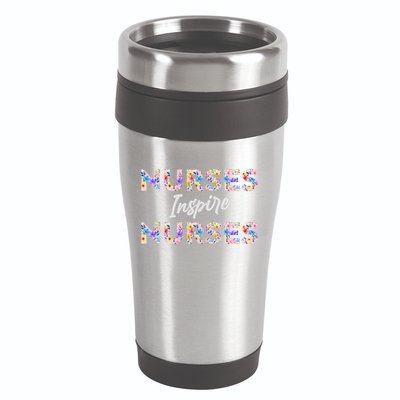 Nurses Inspire Nurses Funny Floral Nurse Quote Gift 16oz Travel Tumbler