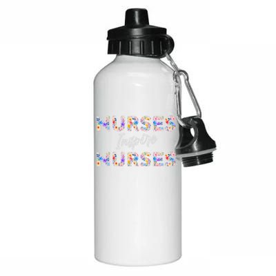 Nurses Inspire Nurses Funny Floral Nurse Quote Gift Aluminum Water Bottle