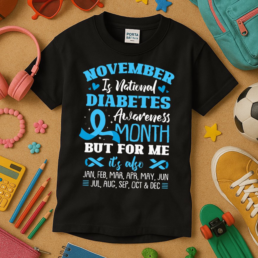November Is National Diabetes Awareness Month  Kids T-Shirt
