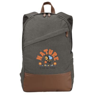 Nature Is Our Only Future Earth Day Bee Cotton Canvas Backpack