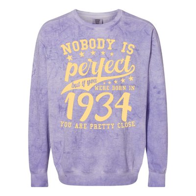 Nobody Is Perfect Born In 1934 90th Birthday Colorblast Crewneck Sweatshirt